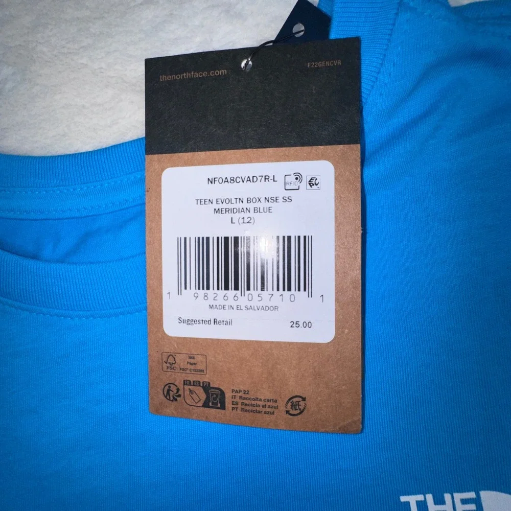 The North Face T-Shirt Kids L 12 Blue Evoltn Box SS Graphic Tee Back to School